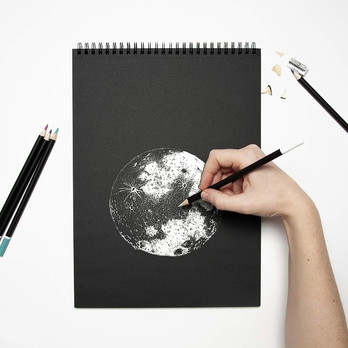 Black Paper Sketch Pad - 12 x 9 (Pack of 2) 30 Sheets (90lb/150gsm), Top Spiral Bound with Perforated Pages for All Dry Media Graphite & Colored Pencils, Gouache, Charcoal, Gel Pens, Chalk