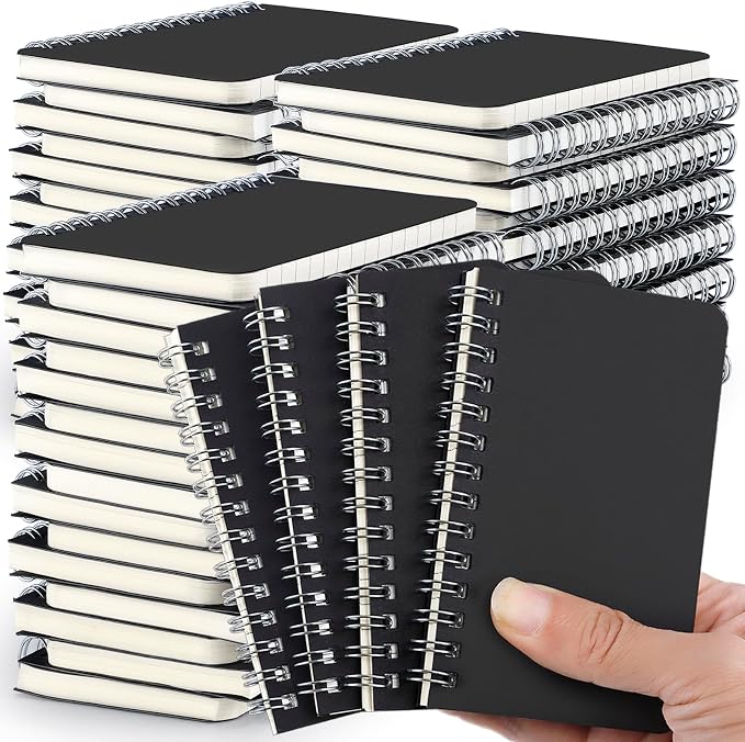 60 Pack Mini Spiral Notebooks, 3x5 Inch Small Pocket Notebooks, Black Cardboard Cover Memo Pads with Lined Pages, Small Spiral Notepads for Home Office Travel(60 Sheets/120 Pages)