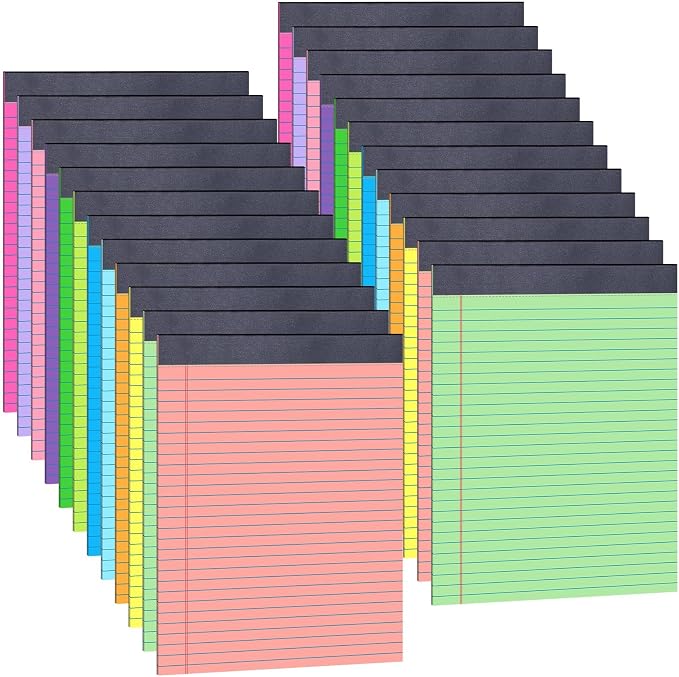Oleitodh 36 Pack Legal Pads 8.5 x 11 Wide Ruled Colored Note Pads | 30 Sheets Per Pad, Micro-Perforated, 80 GSM Paper, Smooth Writing, School, Office, Home, Meetings, Note Taking