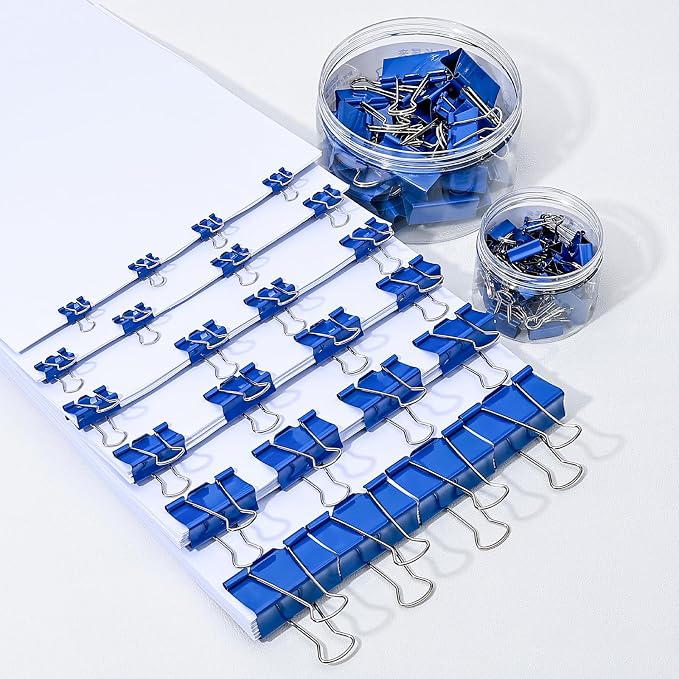 Temiary 60 Pcs Binder Clips, 0.6 Inch Mini Metal Binder Paper Clip with Container, Blue Small Paper Clamps Bulk for Office, Home, School Supplies