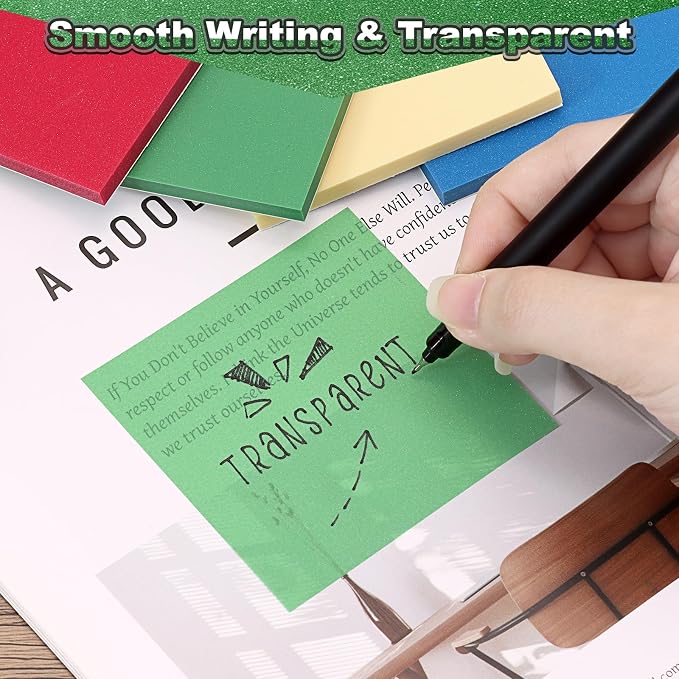 Transparent Glitter Sticky Notes 12 Pack, Sparkly Frosted Dark Star 3x3 Inch, High Transparency Glass-Like Adhesive Clear Seee Through Sticky Notes for Women Office School Supplies (600 Sheets)