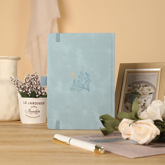 TIEFOSSI Line Journal Notebook, A5 Hardcover Rule Journal for Women Men | 100gsm 316 Numbered Pages Diary, Aesthetic Leather Bird Pattern for Journaling Organization,Planning, Tracking & Sketching