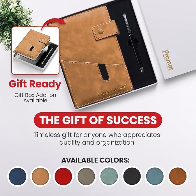 Promot Personalized Notebook - A5 Lined Leather PU Journal Notebook (Tan) | Premium Leather-Look Cover, Smooth Lined Writing Pages, Durable Everyday Design, Elegant Professional Appearance