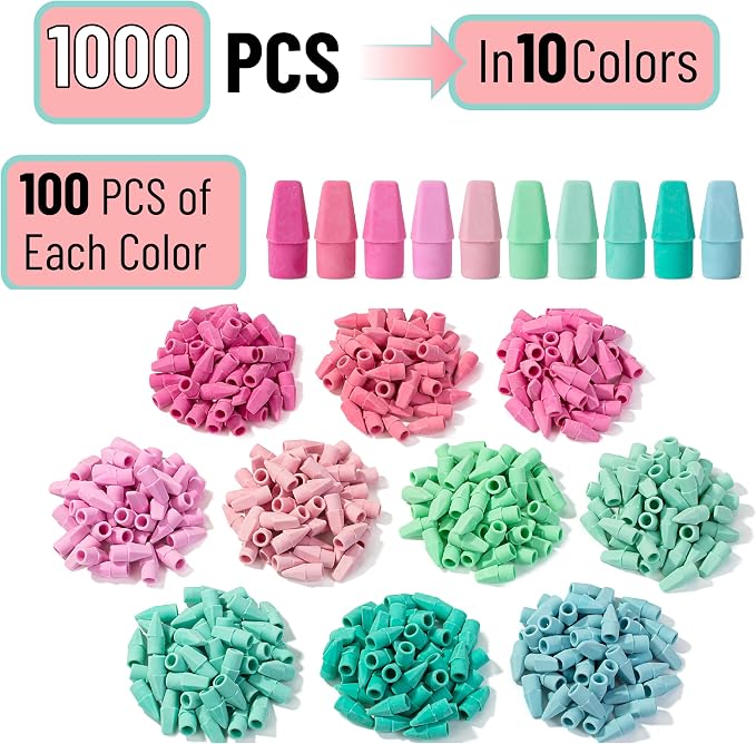 Mr. Pen- Pencil Erasers Toppers, 1000 Pack, Colorful, Latex Free, No Smudge | Mr Pen Erasers for Pencils