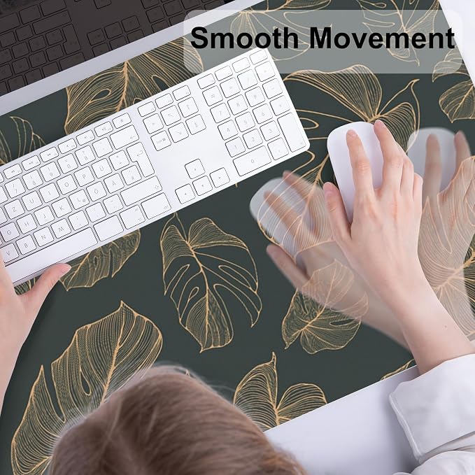 Colorful Star Monstera Leaves PU Leather Desk Mat, 31.5" x 15.7" | Large Waterproof Non-Slip Gaming Mouse Pad, XXL PC Laptop Protector Pads, Desk Writing Pads for Office Home
