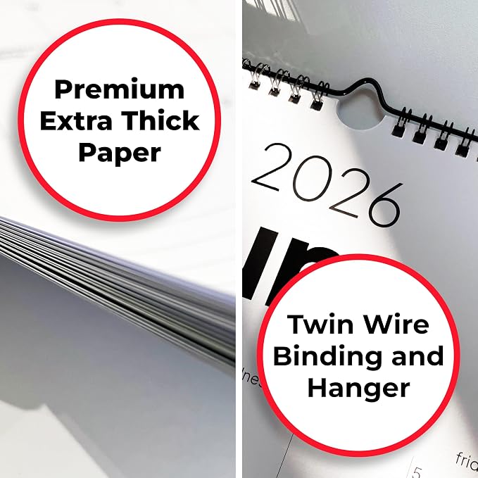 Wall Calendar 2026-2027, 18 Months, Runs from January 2026 to June 2027, 17" x 12" Large Wall Calendar with Hanger, Thick Paper and Spiral Binding. Simple and Stylish Aesthetic Design.