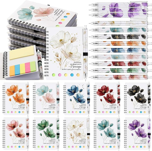 Chuangdi 10 Sets Back to School Teacher Gifts Appreciation Journal Inspirational Notebook with Sticky Notepad Ballpoint Pen Bulk Thank You Gifts for Student Staff Team Coworker Nurse(Watercolor)