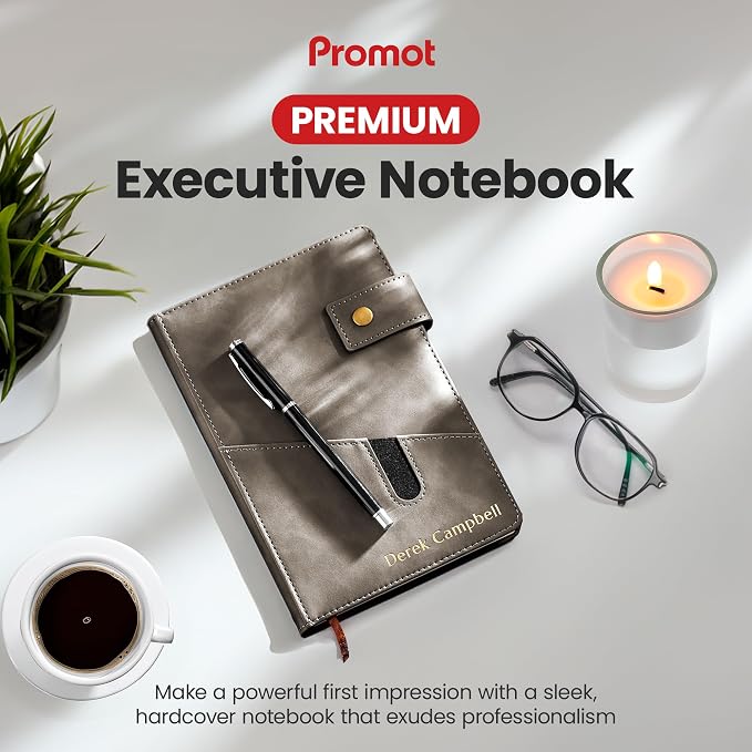 Promot Personalized Notebook - A5 Lined Leather PU Journal Notebook (Gray) | Premium Leather-Look Cover, Smooth Lined Writing Pages, Durable Everyday Design, Elegant Professional Appearance
