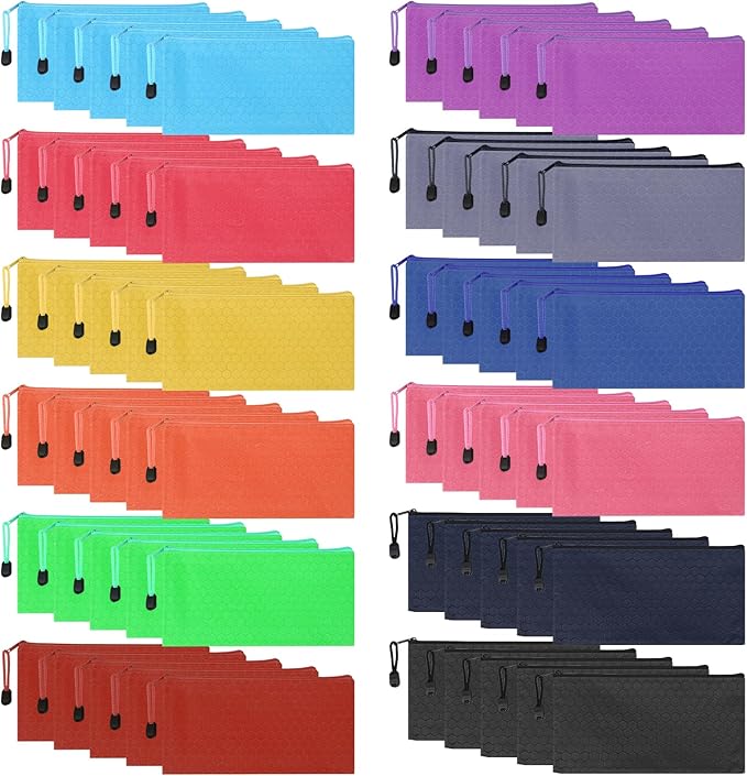 YOPCDJ 60pcs Pencil Pouch Bulk,Zipper Pouches,Waterproof Pencil Bags, Small Organizing Bags in 12 Colors for Classroom,Office Supplies Storage and Travel Accessories