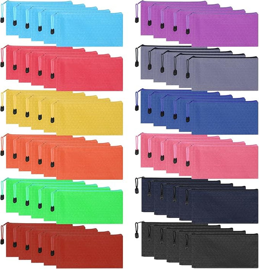 YOPCDJ 60pcs Pencil Pouch Bulk,Zipper Pouches,Waterproof Pencil Bags, Small Organizing Bags in 12 Colors for Classroom,Office Supplies Storage and Travel Accessories