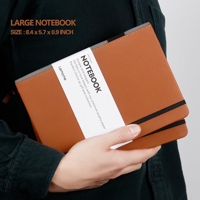 Lemome Thick Classic Notebook with Pen Loop A5 College Ruled Hardcover Writing Notebook with Pocket + Page Dividers Gifts, Banded, Large, 180 Pages, 8.4 x 5.7 in | Hardcover Ruled Journal, Pen Loop, for Work School Notes, Premium Thick Paper, Bound Cla...