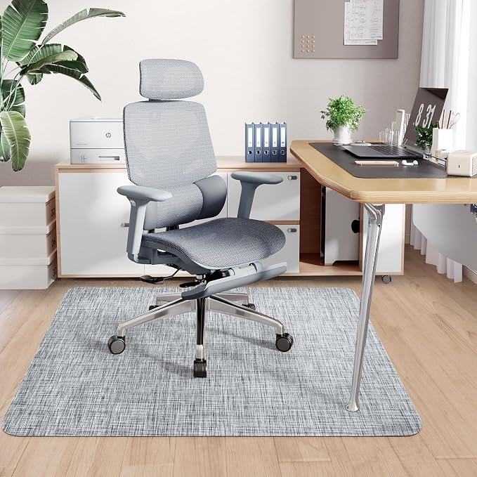 Sycoodeal Office Chair Mat for Hardwood & Tile Floor,Computer Gaming Chair Mat for Rolling Chairs Non-Curve, Anti-Slip, Heavy Duty Floor Protector for Home Office,Grey (48" x 55")