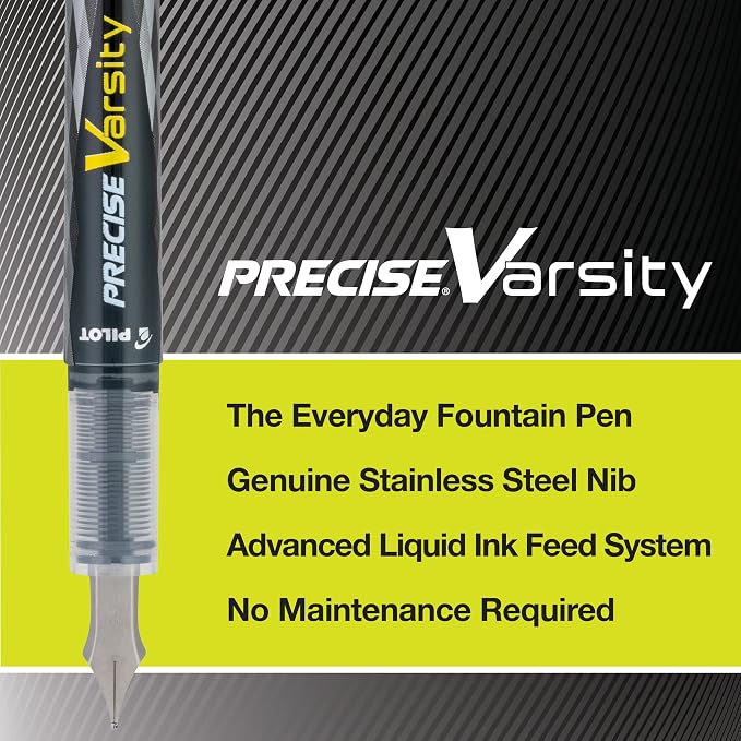PILOT Pen 90029 Precise Varsity Pre-Filled Fountain Pens,Medium Point Stainless Steel Nib,Black/Blue/Red/Pink/Green/Purple/Turquoise,Pouch,7 Count (Pack of 2)