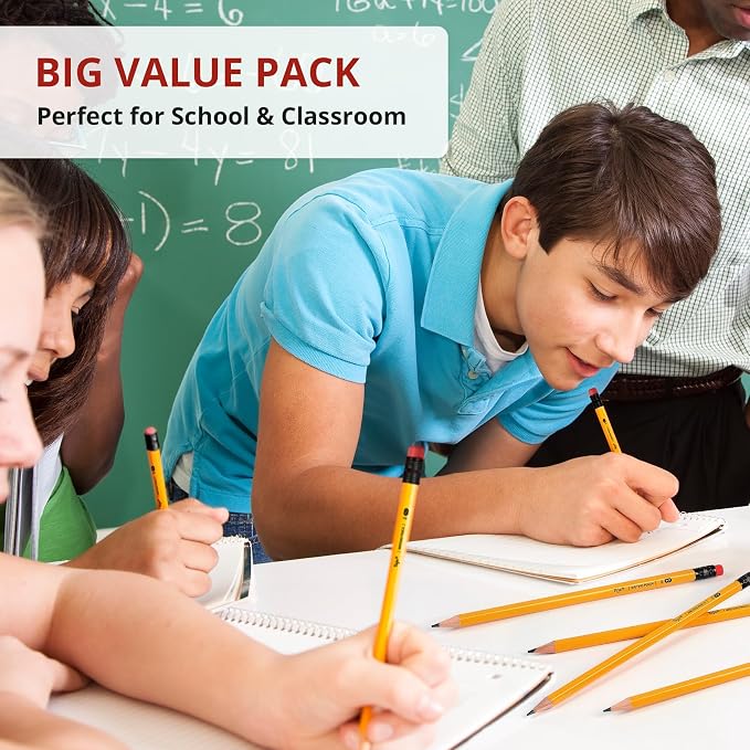Taja 50 Pack Wood-Cased #2 HB Pencils, Bulk Pre-Sharpened Pencils with Top Erasers, Perfect for School & Classroom Writing and Drawing - Yellow
