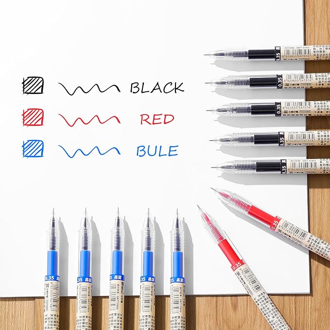 Japanese Style Black Blue & Red Gel Ink Pens, 0.35mm Extra Fine Point, No Smudge Quick Drying, Japanese Ink Pen for Journal Planners, Thin Notebook Paper, Office School Supplies 24 Pack