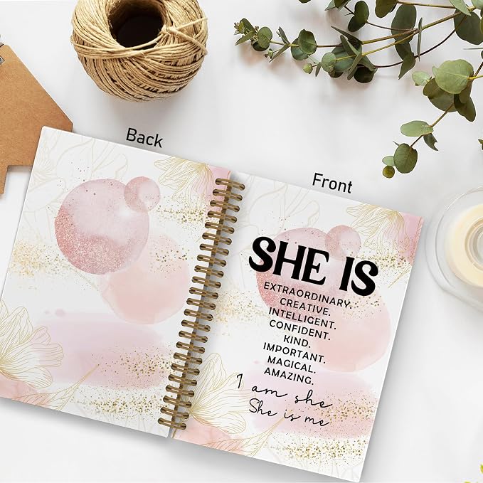 Pink She Is Inspirational Spiral Notebook, Positive Affirmations Journal Notebook, Self Care Pink Abstract Notebooks for School Work, Motivational Office Supplies Gifts for Women, 5.5x8.3 Ines