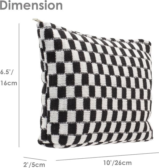 PAZIMIIK Checkered Makeup Bag for Purse, Small Flat Cosmetic Pouch,Black | Cute Zipper Makeup Organizer for Women, Travel Essentials, Toiletries, Makeup Brushes, Beauty Accessories&Bridesmaid Gifts