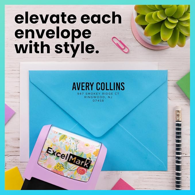 ExcelMark Address Stamp - Custom Return Address Stamp with Elegant Designs, Vibrant Colors & Patterns – Perfect for Mail, Invitations & Gifts (Pink, Urban Bold)