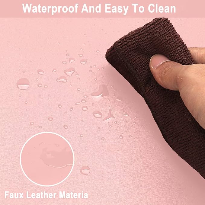 Leather Desk Mat,1.8mm Thick,16x60 Inch Desk Cover,Desk Protector Mat,Dresser Cover Top,XL Desk Mat,Table Top Protector,Dresser Protector Top(Pink+Silvery,16x60)