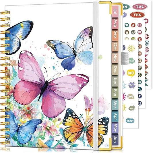 Academic Planner 2026-2027, Hardcover Leather Weekly and Monthly Calendar Planner from July 2026 - June 2027, A5 6.1" x 8.2" Daily Agenda with Tabs, College School Organizer for Student Teacher, Butterflies in the Blooms