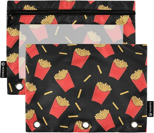 Emelivor Chips Black Pencil Pouch for 3 Ring Binder 2 Pack Binder Pencil Case with Clear Window Pencils Bags with Zipper for Office Daily College Home Supplies