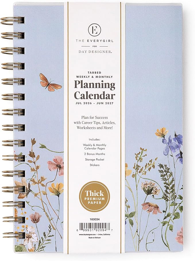 Blue Sky 2026-2027 Weekly & Monthly Academic Planner, 5"x8", Stratford | July 2026 - June 2027, Flexible Cover, Wirebound, Laminated Tabs, Storage Pocket, Stickers, Academic Year, The Everygirl