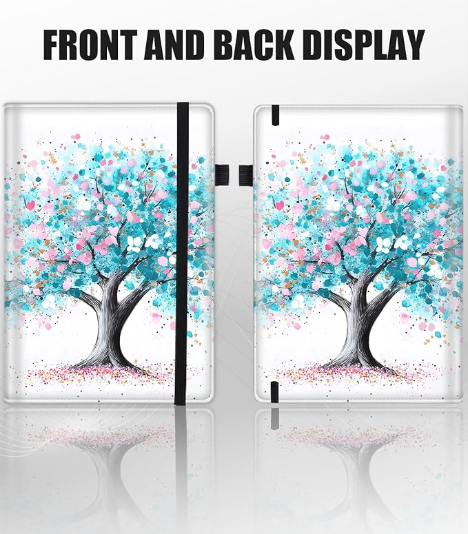 Hardcover Executive Notebooks, A5 PU Leather Lined Journal Notebook, 200 Pages Thick Paper Subject Notebooks for School,Work,Home Writing Business Notebook, Diary Book ，Green Tree