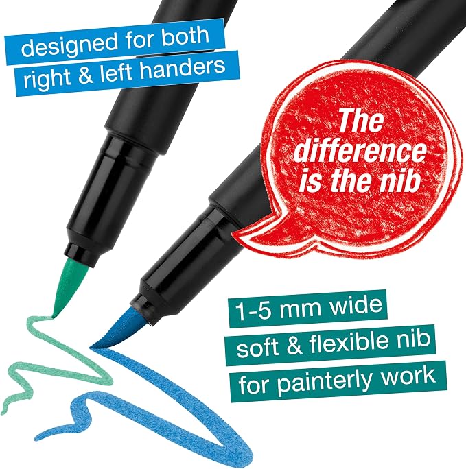 Faber-Castell Black Edition Felt Tip Pens, Soft Brush Nib, 10 Colors