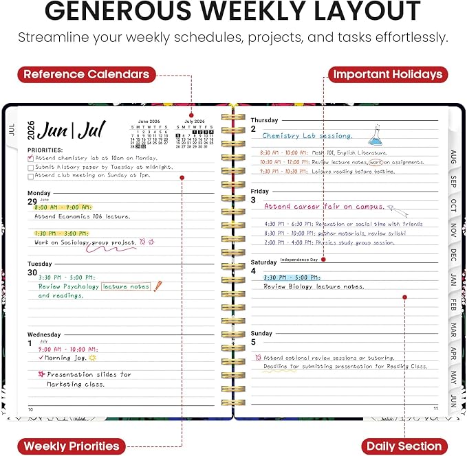 Planner 2026-2027, Academic Year Monthly and Weekly Calendar Planner, Jul 2026 - Jun 2027, Hardcover Teacher Student Planning Agenda book with Tabs, Perfect for School Office Supplies, 6.3" x 8.5" - Night Garland