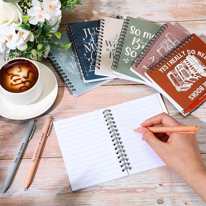 Thenshop 30 Sets Book Lover Gift Librarian Inspirational Spiral Notebook Pen Bulk Book Club Gift Reading Journal Librarian Back to School Gifts for Women Reader Teacher Bookish Bookworm (Morandi Color)