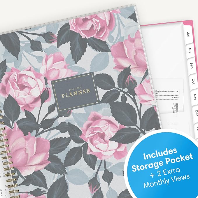 Blue Sky 2026-2027 Weekly & Monthly Academic Planner Calendar, 8.5"x11" | July 2026 - June 2027, Roosevelt Pink, Flexible Cover, Wirebound, Storage Pocket, Laminated Tabs, Academic Year