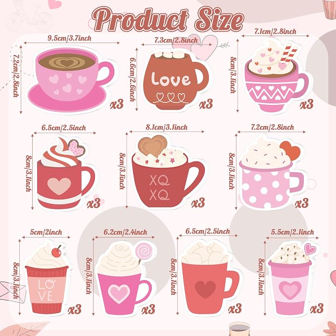 Xqumoi 30 Pack Valentine's Day Coffee Cup Sticky Notes - Heart Self Sticky Notepads Writing Memo Pads for Coffee Lover Gift Wedding Anniversary Office School Supplies Party Favors Goodies Bag Fillers