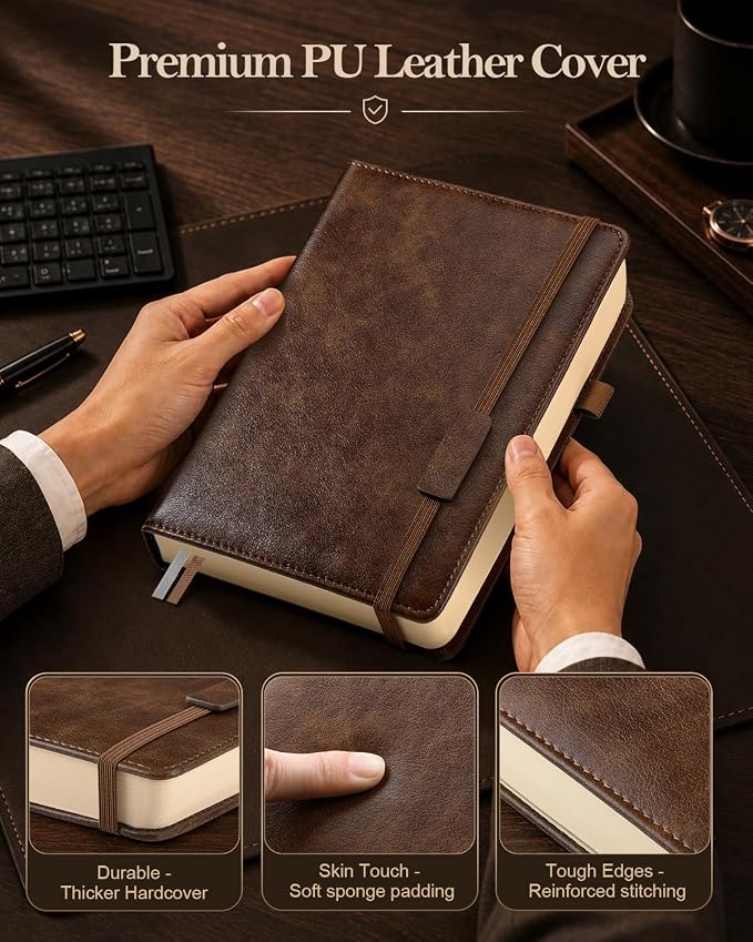 Lined Hardcover Leather Journal Notebook: A4 Journal for Men, Dark Brown | 312 Numbered Pages & Content, 100GSM Thick Paper, College Ruled Journals Note Book for Business Work Writing Diary