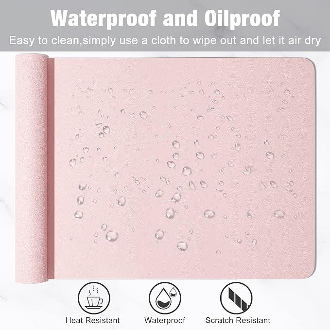 Hsurbtra Desk Pad, 35.5" x 17" PU Leather Desk Mat, XXL Extended Mouse Pad, Waterproof Desktop Blotter Protector, Non-Slip Ultra Thin Large Laptop Keyboard Writing Mat for Office Home, Pink