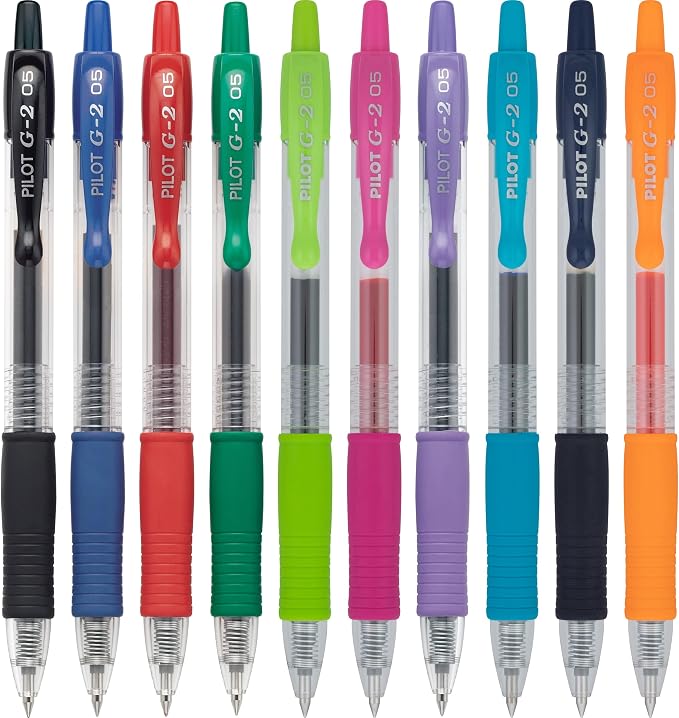 Pilot G2 Premium Retractable Gel-Ink Rolling Ball Pens, Extra Fine Point (0.5mm), Assorted, 10/Pk (14168)