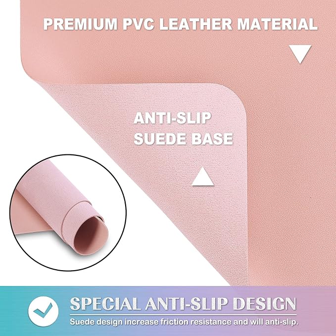 K KNODEL Large Desk Protector Mat, Leather Desk Pad (35.4"x17", Pink) | Non-Slip Desk Mat, Desk Pads and Blotters, Desktop Mat, Desk Protector and Cover, Office Computer, Laptop and Keyboard Mat