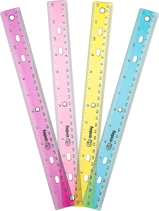 Ruler 12 Inch/ 30 CM Jeweltone, Inches and Centimeters Plastic Straight Edge Rulers School Supplies, Standard Ruler for Artists Kids and Adults, Purple, Pink, Green, and Blue, 4 Pack – By Enday