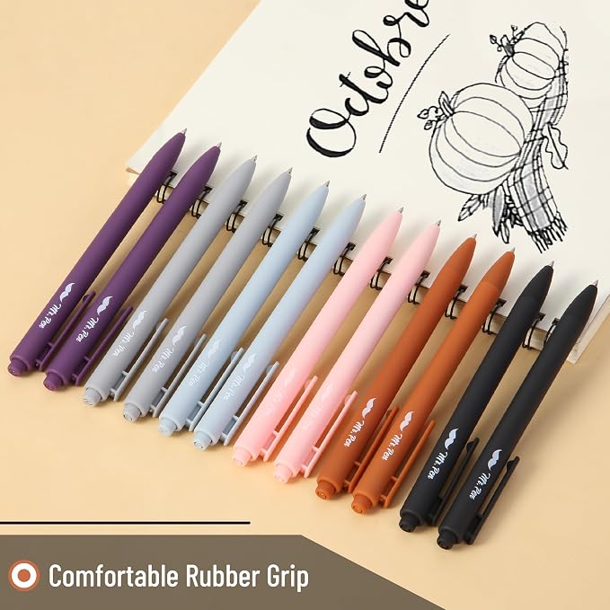Mr. Pen- Retractable Gel Pens, 12 Pack, Black Ink, Earthly Neutrals Barrel | Fine Point 0.5mm, Fast Dry, Smooth Writing, Cute Pens for Drawing, Writing Planner and School Supplies