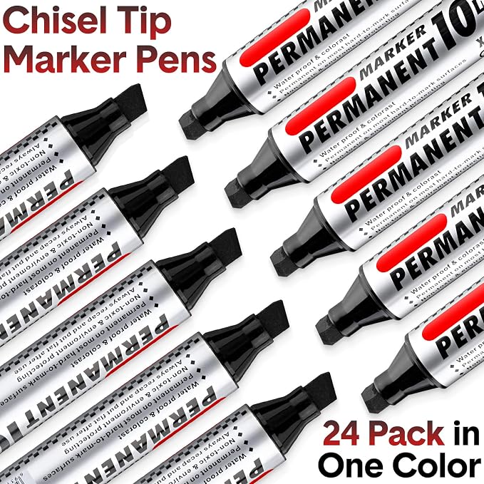 Thenshop 24 Pack Jumbo Permanent Markers Bulk: Large Chisel Tip Permanent Markers Quick Drying Waterproof Pallet Pens for Office Logistics Company and More(Black)