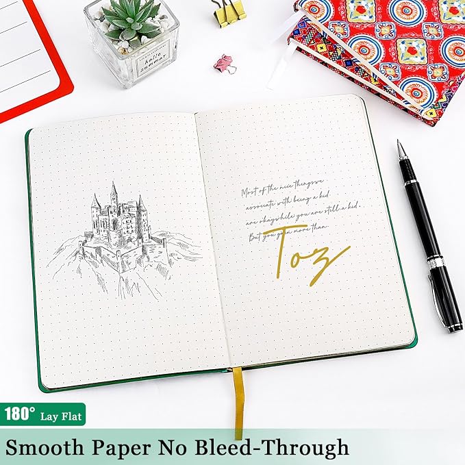 Journal Notebook, 196 Page Mahjong Design Hardcover Leather Book with Bookmark,Ruled Ivory Pages with Gold-plated Edges and Flat Circular Dots Journal, Suitable for Studying and Working (5.83“x8.27”)