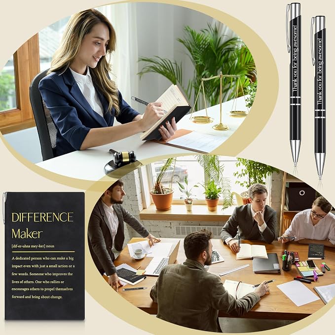 Colarr 40 Pcs Appreciation Gifts Bulk Inspirational PU Leather Notebook Journal & Pen Set Thank You Gifts for Staff, Employees, Coworkers, Nurses(Black,Difference Maker)