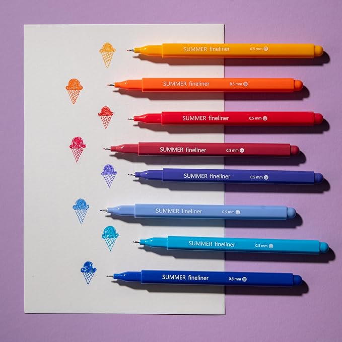 DIVERSEBEE Fine Tip Pens, 0.5mm Fine Point, Assorted Colors (Summer) | 8 Bible Pens No Bleed Through Fineliners, Markers for Journaling, Bible Study Journaling Supplies and Accessories