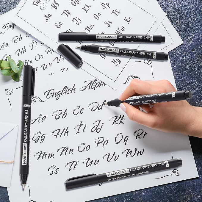 MARTCOLOR 9 Size Calligraphy Pens for Writing, Brush Pen Calligraphy Set | Calligraphy Pens for Beginners, Calligraphy Brush Pens, Hand Lettering Pen for Art Drawing, Sketching, Scrapbooking