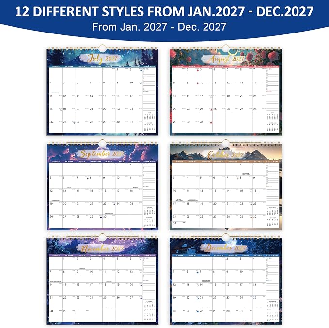 2027 Calendar - 2027 Wall Calendar, JAN 2027 - DEC 2027, 8.5" x 11" | 2027 Wall Calendar 12 Month with Hanging Hook, To-do & Notes, Perfect for Classroom, Home and Office Organization