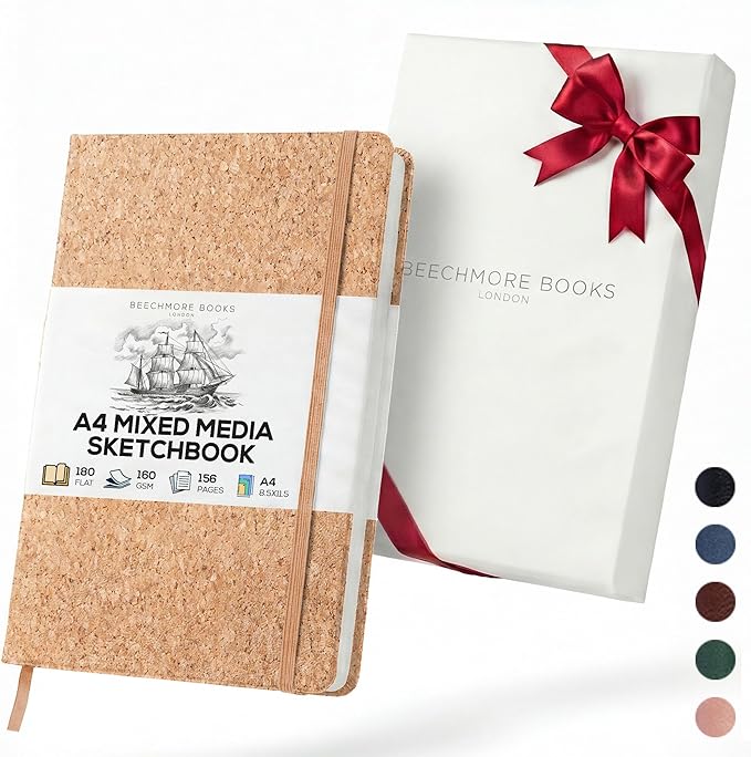 Beechmore Books A4 Mixed Media Sketchbook - 8.5"x11" Hardcover Lay-Flat Art Journal, 160 GSM / 98 lb Professional Ivory Paper, 156 Perforated Pages, Gift Box, Ink, Drawing and Light Watercolor