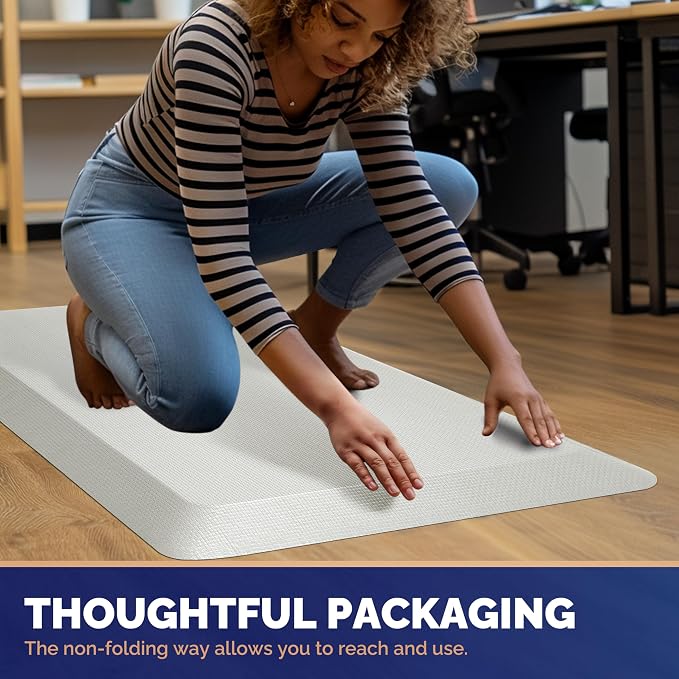FEATOL Anti Fatigue Mats for Standing, 9/10 Extra Thick Ergonomic Standing Desk Mat, Comfort Memory Foam Standing Mat at Home,Office All Day (24" x 36", White, 2PC)