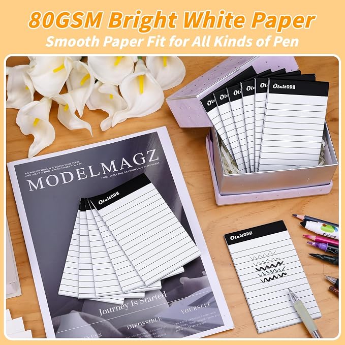 Oleitodh 48 Pack 3 x 5 Notepads White Lined Mini Memo Pads Perforated | 30 Sheets Per Pad, Pocket Size, Smooth Writing, Easy Tear Pages, Office, School, Home, To-Do Lists, Meeting Notes