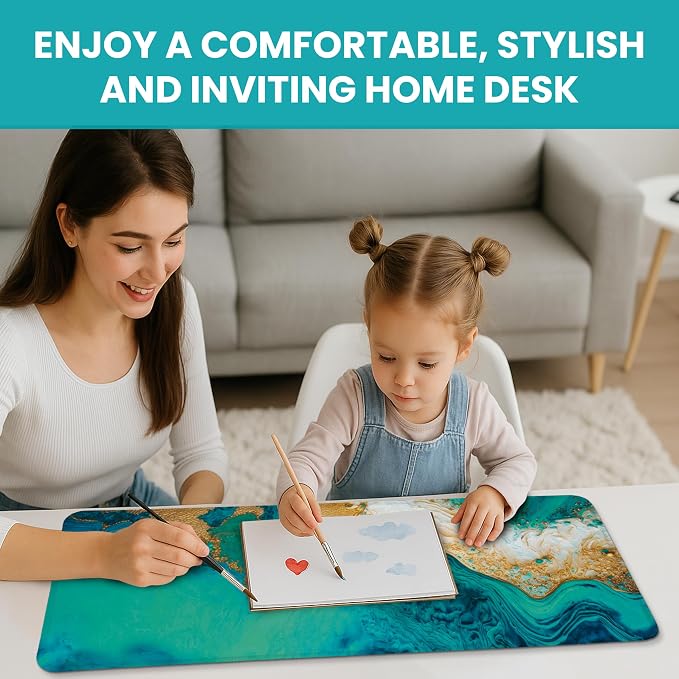 Large Mouse Pad for Desktop, Cute Desk Mat Pad Protector for Work & Gaming, Aesthetic Pretty Anti-Slip Laptop Blotter Cover for Office School Home Supplies, Emerald Shores, 31.5" x 11.8"