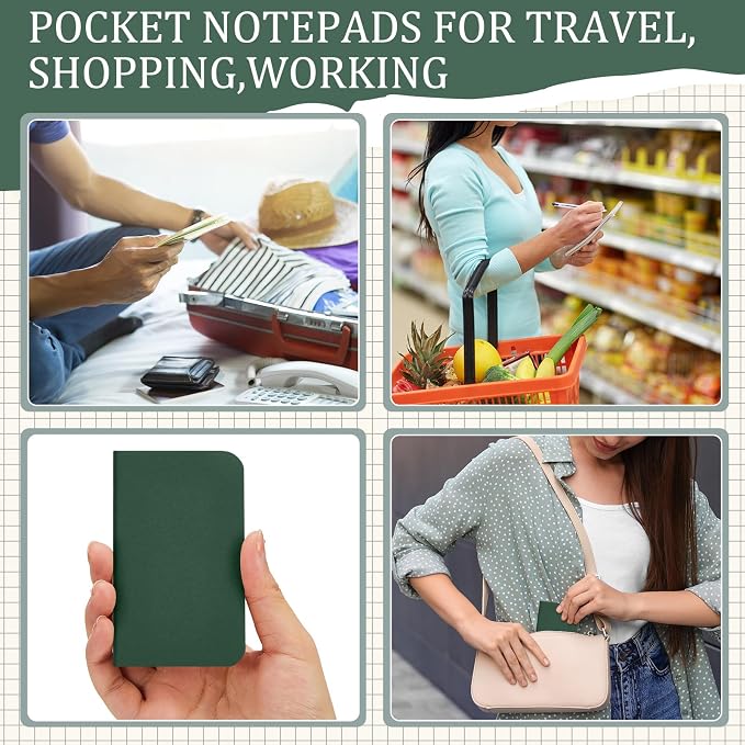 Outus 36 Pcs Pocket Notebook Mini Journal 2.5" x 4" Kraft Paper Mini Notepad Bulk Softcover Pocket Notepad Memo Diary Subject Notebooks for Student Travel School (Green,Blank Cover)