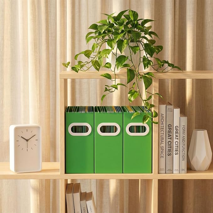 Hanging File Organizer Box, 3 Pack Green Cardboard File Folder Holder for Letter Size, Portable Desk Document Storage with Handles, for Office,Home,School
